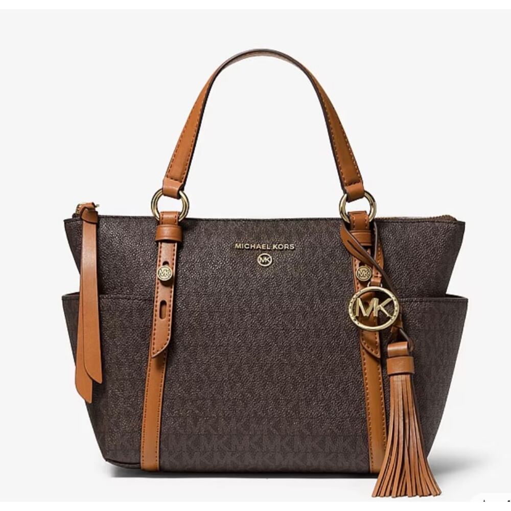 Michael Kors Sullivan Small Logo Top-Zip Tote Bag Logo-print Leather Canvas - Picture 1 of 16